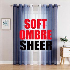 Sheer Curtains & Drapes 84 Inches Long Navy Blue and White Ombre Curtains
